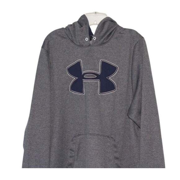 Under Armour Sweatshirt Size Large Hoodie Hooded Pullover Men Gray Blue Logo. - Picture 2 of 7